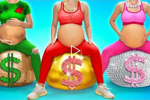 RICH VS BROKE VS MEGA RICH PREGNANT || Giga Expensive vs Cheap Hacks for Future Parents by 123 GO!