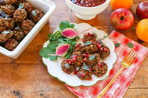 White Bean Sage Vegan Meatballs with Pomegranate Mandarin Sauce