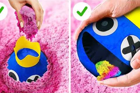 SATISFYING KINETIC SAND ART! What''s Hidden in The Sand? Crafting Rainbow Friend by 123GO! CHALLENGE