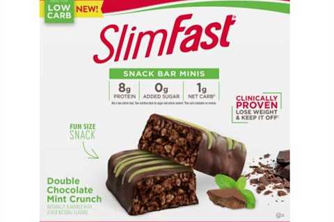 SlimFast Snack Bar Minis, Double Chocolate Mint Crunch, 8g of Protein for Weight Loss, Green, 10..