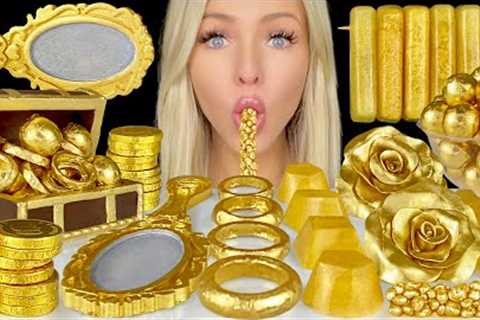 ASMR GOLD DESSERT, EDIBLE GEMS, CHOCOLATE COINS, VINTAGE MIRROR, GOLD DUST EDIBLE FLOWERS MUKBANG 먹방