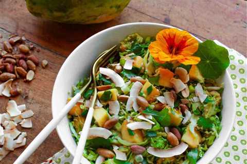 Shaved Brussel Sprout Salad with Peanuts and Papaya