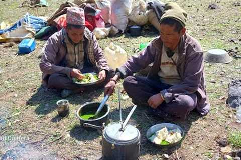 Organic Nepali Typical Food Sisno & Dhido | Nomad People Cooking & Eating | Organic Food |