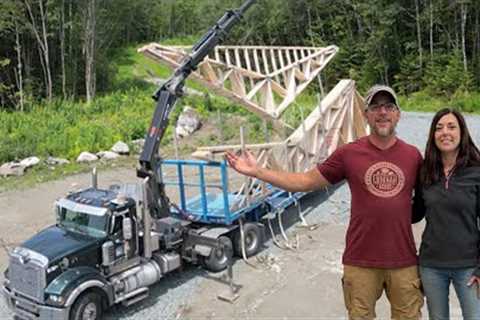 I''ve NEVER Seen This Before! SETTING the FIRST ROOF TRUSSES on Our 40x40 OFF GRID Workshop