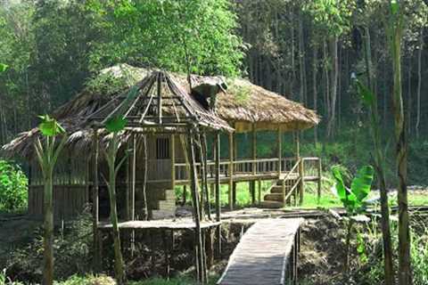 Make a relaxing hut to rest after a day of work. Survival in green agricultural area