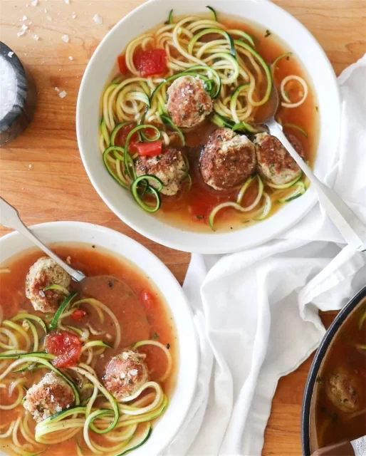 Turkey Meatball & Zucchini Noodle Soup
