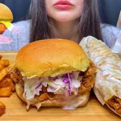 FAST FOOD ASMR MUKBANG | EATING CRISPY CHICKEN BURGER/SANDWICH + FRIES