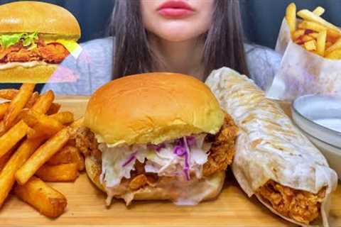 FAST FOOD ASMR MUKBANG | EATING CRISPY CHICKEN BURGER/SANDWICH + FRIES